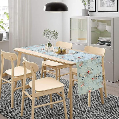 Kio Fish Table Runner Waves Retro Japanese Tradition Art Printed Burlap Runner Home Kitchen Dining Table Living Room Decor Fabric 1 Panel W13xL60in