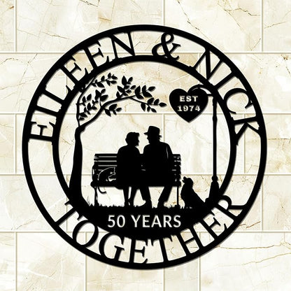 Custom Wedding Anniversary Sign, Personalized Wedding Gifts for Parents, Custom Metal Couple Name Sign, 50th or Any Year Wedding Anniversary Metal Wall Art, for Husband Wife
