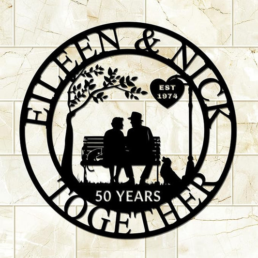 Custom Wedding Anniversary Sign, Personalized Wedding Gifts for Parents, Custom Metal Couple Name Sign, 50th or Any Year Wedding Anniversary Metal Wall Art, for Husband Wife