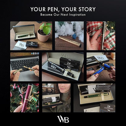 Wordsworth & Black Primori Fountain Pen Set [Black Gold]; Extra Fine Nib, Gift Case, 24 Ink Cartridges, Refill Converter, Manual; Journaling, Calligraphy, Smooth Writing Pens; Left and Right Handed