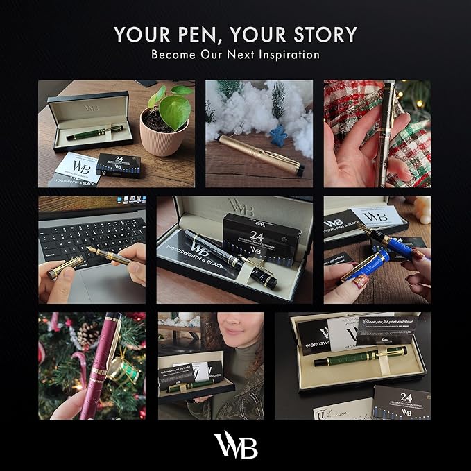 Wordsworth & Black Primori Fountain Pen Set [Gunmetal Gold]; Medium Nib, Gift Case, 24 Ink Cartridges, Refill Converter, Manual; Journaling, Calligraphy, Smooth Writing Pens; Left and Right Handed