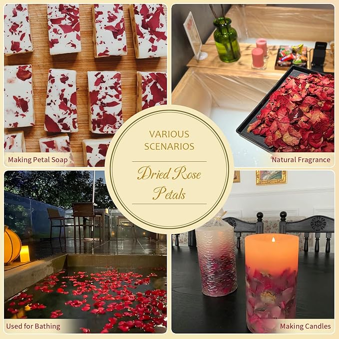 300+ PCS Biodegradable Red Rose Petals Wedding Confetti, 20+ Cups Dried Flower Petals for Valentine's Day, Bath, Bridal Shower, Soap, Candle Making, Mother's Day Presents and Bridal（2 QT）