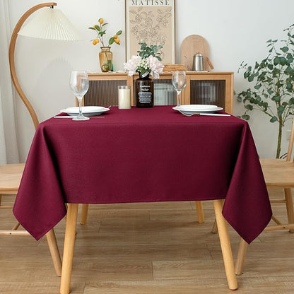 Biscaynebay Textured Fabric Christmas Square Tablecloths 54x54 Inches, Burgundy Water Resistant Tablecloths for Dining, Kitchen, Wedding, Parties etc. Machine Washable