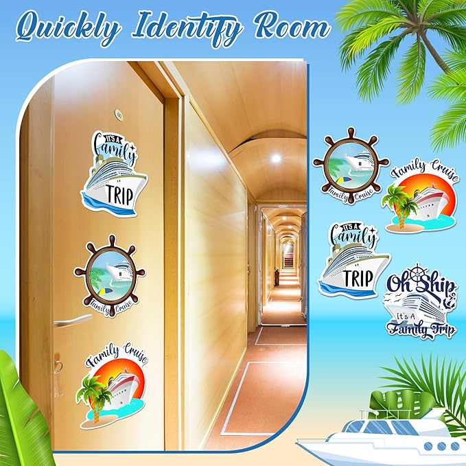 Hoteam 4 Pcs Family Cruise Door Decorations Magnetic Large Cruise Ship Door Magnets Funny Waterproof Nautical Magnets for Carnival Cabin Stateroom Fridge Car