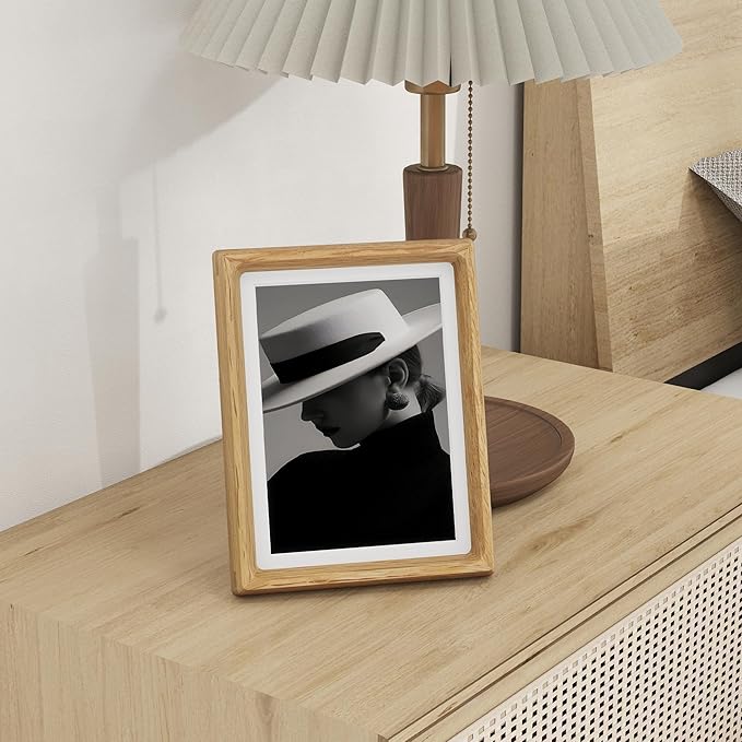6x8 Frame USA-Sourced Natural Oak Wood Solid Wood Photo Frame Handcrafted Rounded Corner with Mat to 5x7 Picture Frames Display with Real Glass Family Picture, Wedding Picture, Photo, Certificate