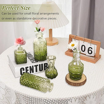 Set of 40 Glass Bud Vases, Small Green Glass Vases in Bulk, Mini Vintage Embossed Flower Vase for Wedding, Centerpieces, Birthday Party, Baby Shower, Home Table Decorations (Green)