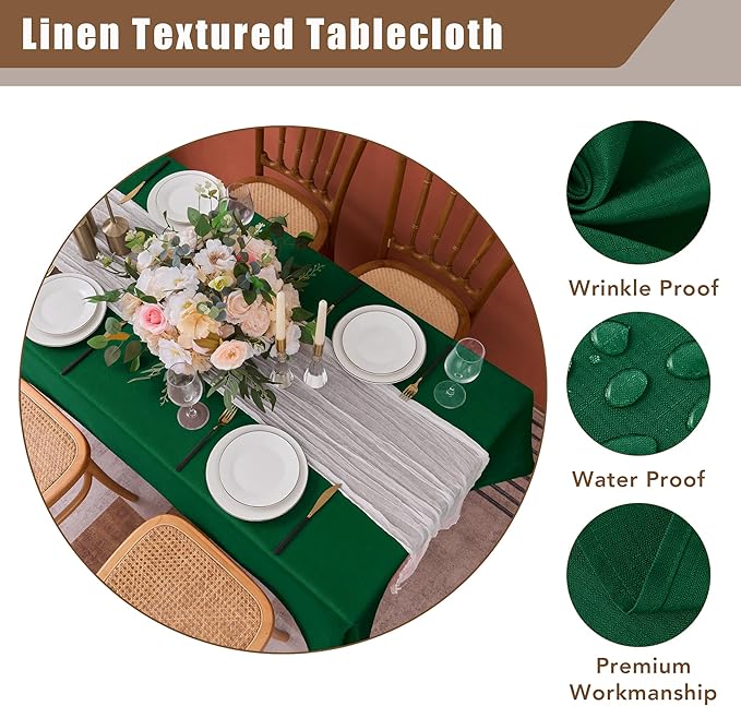 Fitable Faux Linen Christmas Tablecloths 2 Pack, Burlap Textured Table Clothes Rectangle, Decorative Table Covers for Winter Holiday Kitchen Dining Party Farmhouse (Hunter Green, 54 x 78 Inch)