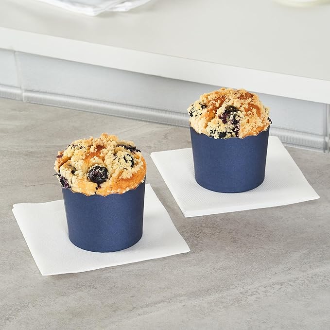Panificio 6 Ounce Cupcake Wrappers, 200 Scalloped Baking Cups - Oven-Ready, Greaseproof, Midnight Blue Paper Cupcake Liners, Disposable, For Birthdays, Baby Showers, Or Weddings - Restaurantware