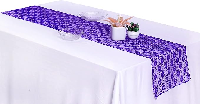 MDS Pack of 25 Wedding 12 x 108 inches Lace Table Runner for Wedding, Decorations for Birthday Parties, Banquets, Graduations, Engagements, and Runners fit Rectangle, Round Table- Royal Blue
