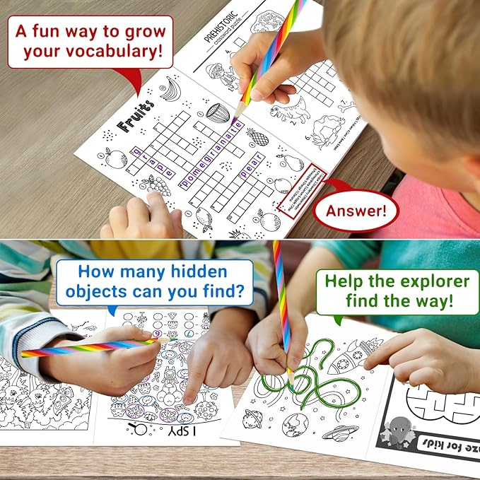 ZMLM 24 Activity Books Party Favors for Kids - Bulk 24 Colored Pencils Mini Coloring Books for Kids 4-8 8-12 Birthday Goodie Bags Stuffers Return Gifts Classroom School Game Prizes Travel(Classic)