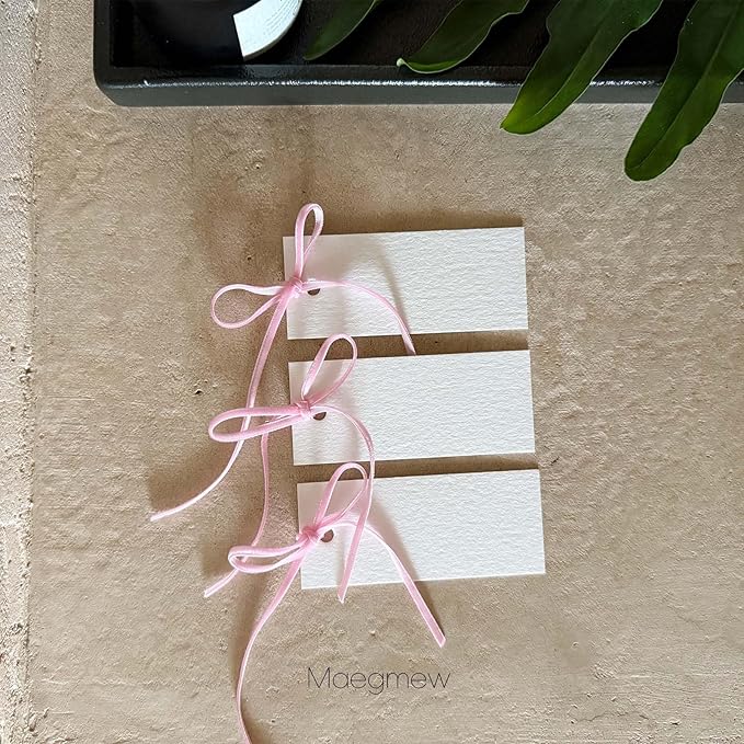 50 Pcs Place Cards for Table Setting -3.94"X1.57" Table Place Cards with Velvet Ribbon,Name Cards for Wedding Dinner Party Events (Pink)