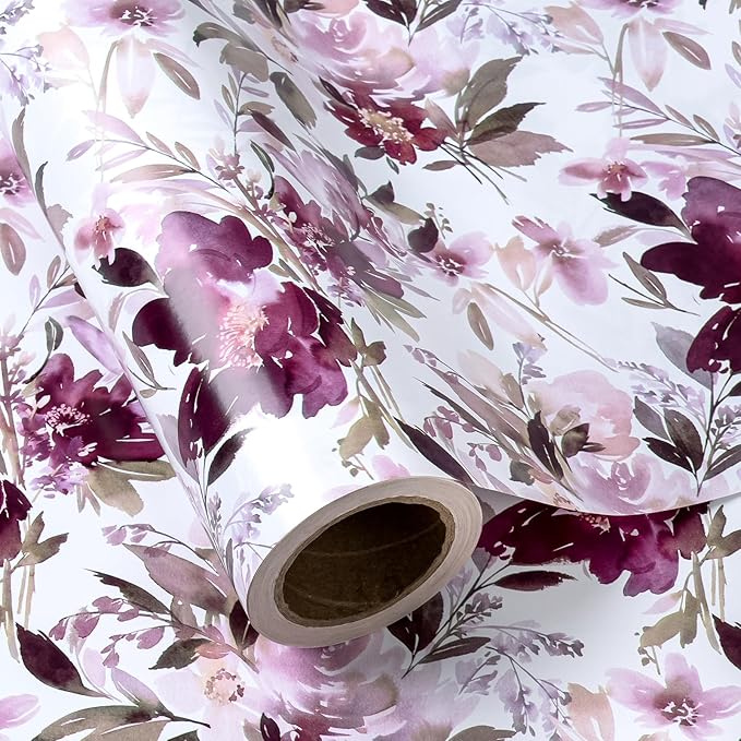 WRAPAHOLIC 30 Inch Jumbo Floral Wrapping Paper - 30 Inch X 33 Feet - Purple Floral Design for Wedding, Birthday, Mothers Day, Baby Shower, Anniversary, Bridal Shower