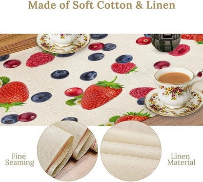 Strawberry Table Runner Spring Summer Fruit Wild Berry Forest Garden Dinner Runner for Farmhouse Party Holiday Home Kitchen Dining Table Decor 13x36