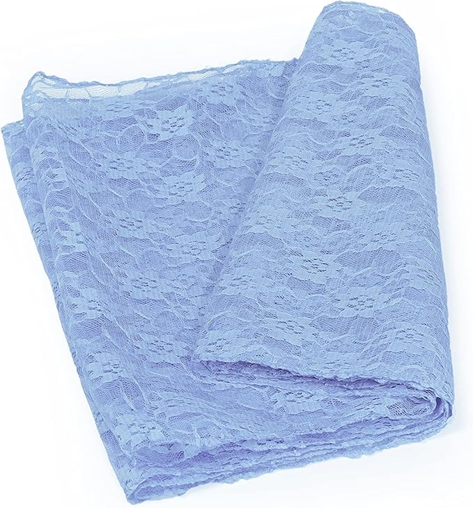 MDS Pack of 25 Wedding 12 x 108 inches Lace Table Runner for Wedding, Decorations for Birthday Parties, Banquets, Graduations, Engagements, and Runners fit Rectangle, Round Table- Baby Blue