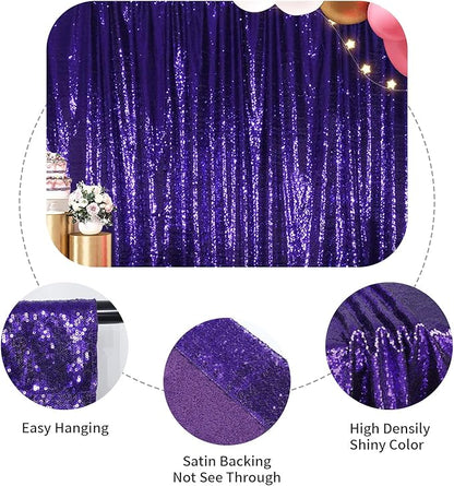 SquarePie Sequin Backdrop LessTransparent Background Sparkly Curtain for Wedding Halloween Party 4FT x 7FT Purple