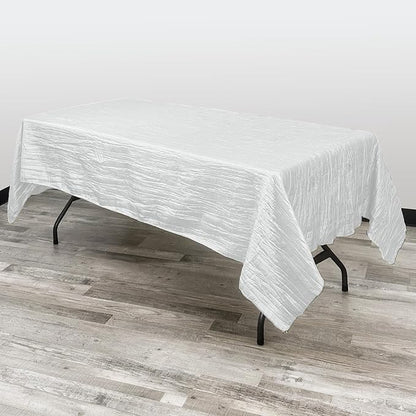 YOUR CHAIR COVERS - 60 x 102 inch Rectangular Crinkle Taffeta Tablecloth - White, Rectangle Table Linens for 6 ft Rectangular Tables, Wedding Crushed Table Cloth