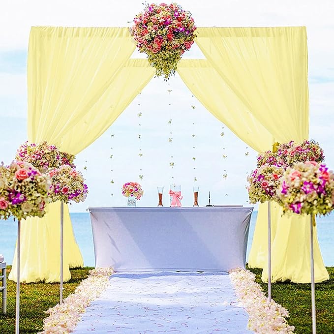 DUOBAO Yellow Chiffon Backdrop Curtain-2 Panels 58x120-Inch Wedding Backdrops Drape Yellow Curtains for Bedroom Voile Window Drapes Photography Background for Party Ceremony