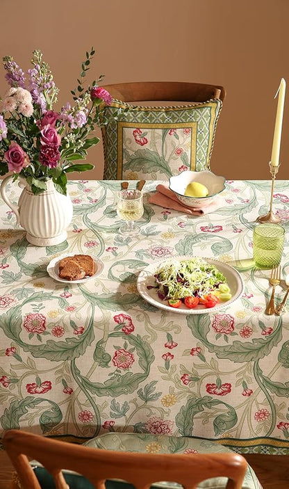 patdrea Designer Linen Tablecloths for Rectangle Table,Green Vintage Leaves Pattern Tablecloth,Decor Floral Table Cover for Kitchen Dining Christmas,Thanksgiving,Tea Party,55"x87"-Cecilia a
