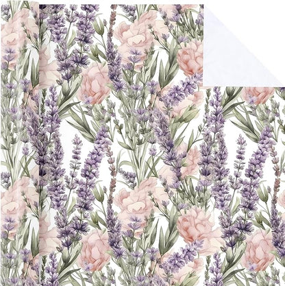 WRAPAHOLIC Floral Wrapping Paper Roll - Mini Roll - 17 Inch x 9.8 Feet - Lavender Flower Wrapping Paper, Perfect for Girls Women Birthday, Wedding, Bridal Shower