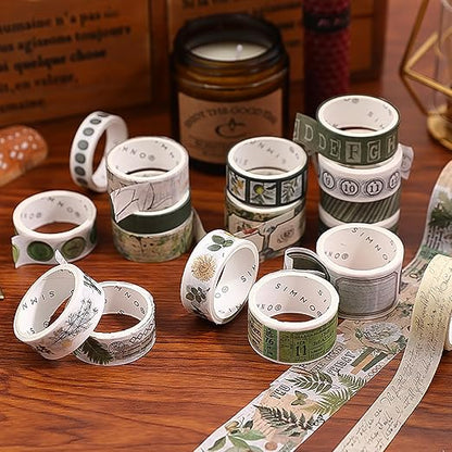 18 Rolls Botanical washi Tape Set for Crafts and Journaling DIY Scrapbooking Supplies Flower washi Tape for Scrapbooking Decorating Tape