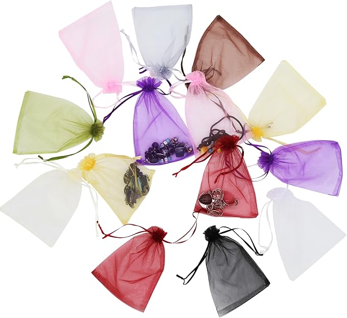 Wudygirl 100 PCS Drawstring Organza Bags 5X7 inches Jewelry Pouches Wedding Baby Shower Party Candy Favor Bags (100 pcs Mix, 5X7)