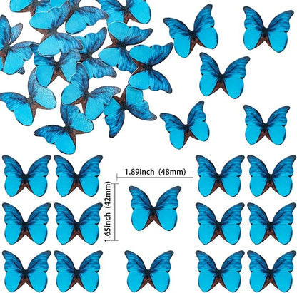 Ephlyn 48Pcs Edible Butterfly Cupcake Toppers 3D Cute Butterfly Cake Picks for Baby Shower Bridal Shower Boys Girls Birthday Party Cake Decorations Supplies Blue