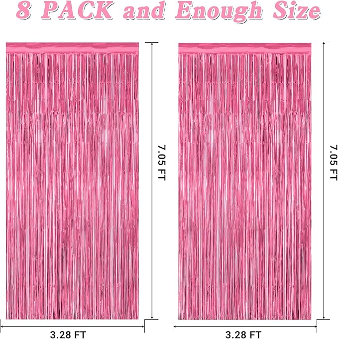 8 Pack Pink Backdrop, 3.28 FT x 7.05 FT Pink Birthday Decorations, Metallic Pink Backdrop for Photoshoot Foil Curtains Party Streamer, Bachelorette Decorations Birthday Photo Booth Props