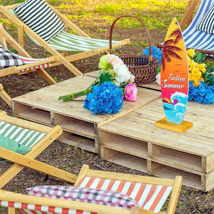 Blulu 4 Pcs Surfboard Decorations for Party Surfboard Beach Signs Welcome to Paradise Sign Tropical Bar Table Centerpieces Endless Summer Wood Decor Flip Flop Letters for Home Decor(Tropical Style)