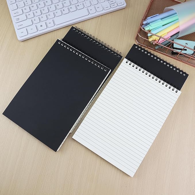 4 Pcs Top Bound Spiral Notebook,8.3 inch x 5.8 inch,60 Sheet,7mm College Ruled Paper,A5 Spiral Note Pads Memo Lined Notebook Journal for School and Office Supplies (Black)