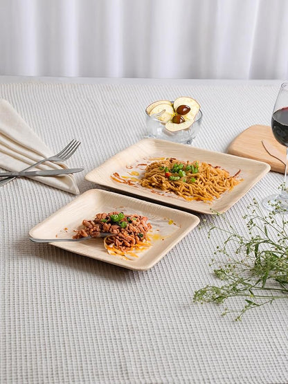 Luxe Designs Palm Leaf Plates - Eco-Friendly Alternative to Bamboo & Plastic - Heavy-Duty Compostable & Biodegradable Party Plates - Microwave & Oven Safe Dinnerware - 50 10"x25 & 8"x25 with Utensils
