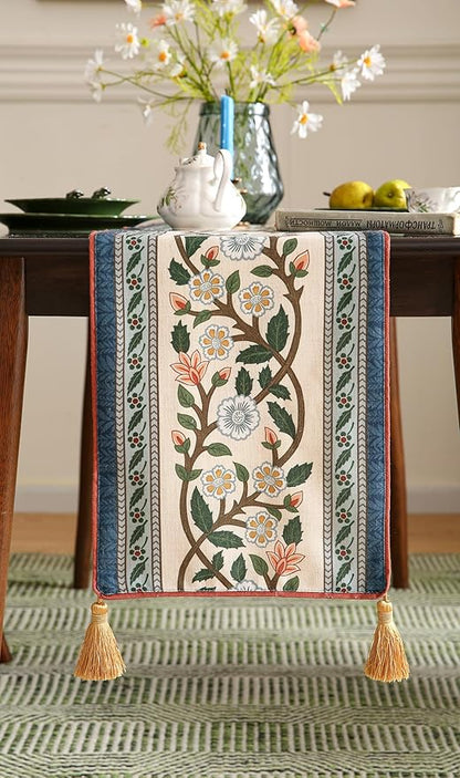 ISAENNE Designer Vintage Elegant Linen Table Runner 71 Inches Long,Colorful Flower Pattern Soft Table Runners for Dining Tables,Thanksgiving,Kitchen Tables,Christmas,12"*71"-Naples C