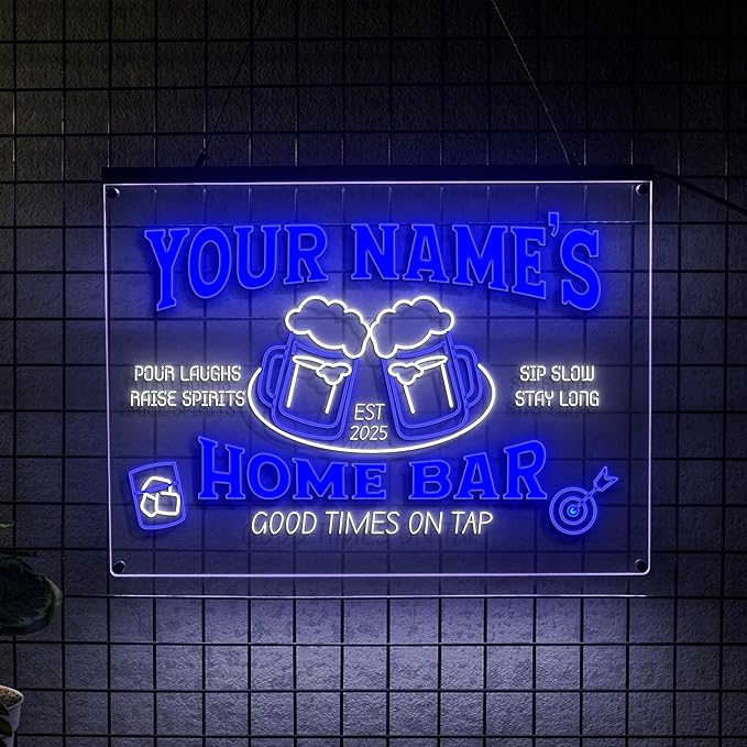 Personalized Bar Neon Sign Custom Beer Home Bar Lights Decor Acrylic Table LED Lighted Signs for Men Restaurant Coffee Man Cave Workshop Garage Poker Signs Gifts