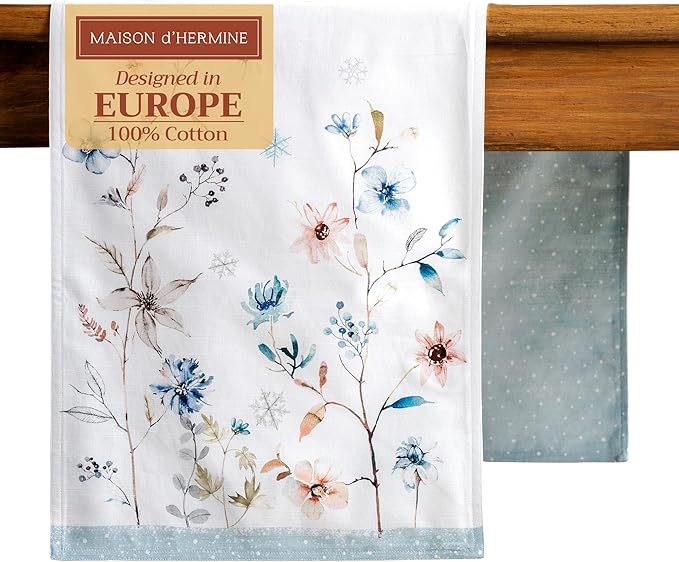 Maison d' Hermine Table Runner 100% Cotton Double Layer Table Runners 108 inches Long Decorative for Home Kitchen Dining Party Baby Shower Wedding Bridal Shower (Ice Florals, 14.50" x 108")
