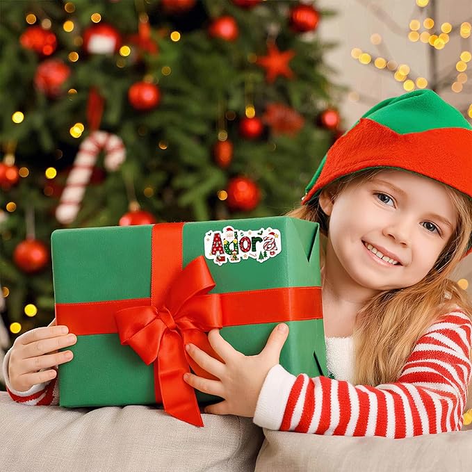 Personalized Christmas Stickers, Custom Name Waterproof Christmas Gift Tags for Gift Box Holiday Decorations, Stockings, Party Favors (Name)