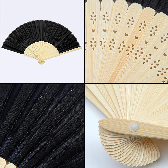 Aneco 18 Piece Black Handheld Fans - Bamboo Folding Fans for Wedding Decoration, Church Wedding Gifts, Party Favors, DIY Decoration