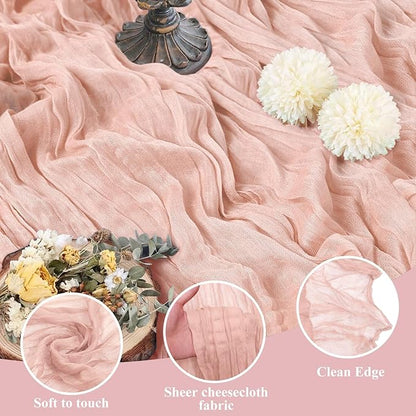 Asee'm Cheesecloth Table Runner 120 Inches Dusty Pink Boho Gauze Cheese Cloth Runner 10FT Rustic Sheer Fall Table Runners for Thanksgiving Wedding Baby Shower Holiday Party Decoration