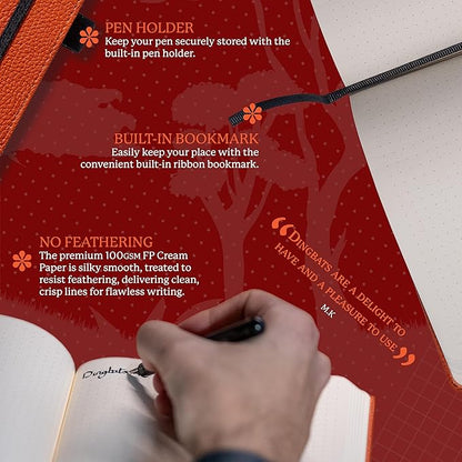 Dingbats* Wildlife Grid Writing Journal Notebook A5 - Vegan Leather Hardcover - Ideal for Work, Travel - Pocket, Elastic Closure, & Bookmark