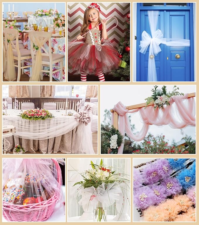White Tulle Fabric Roll, 54" x 40 Yards (120FT) Tulle for Wedding Decoration Christmas Gift Wrapping DIY Tutu Party Backdrop Garden Baby Shower Table Skirts