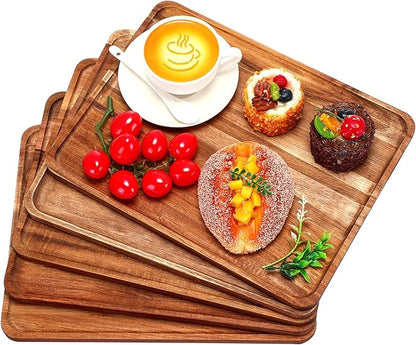 Roowest 5 Pack Solid Acacia Wood Serving Trays for Laser Engraving Rectangular Wooden Board for Food Appetizer Serving Tray Plates for Vegetables Fruit Cheese Housewarming Gifts(13 x 9 Inch)