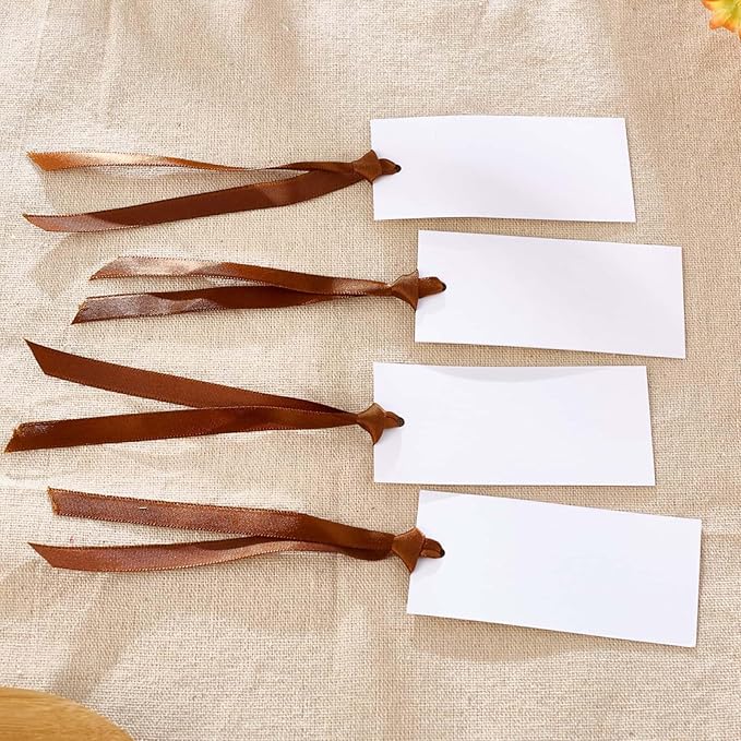 60pcs Place Cards for Table Setting.Name Table Cards. Wedding Place Cards with Dark Brown Ribbons. Can be Used for Wedding Banquet Table Decoration and Present Tags for Parties (Brown)