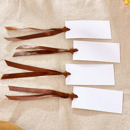 60pcs Place Cards for Table Setting.Name Table Cards. Wedding Place Cards with Dark Brown Ribbons. Can be Used for Wedding Banquet Table Decoration and Present Tags for Parties (Brown)