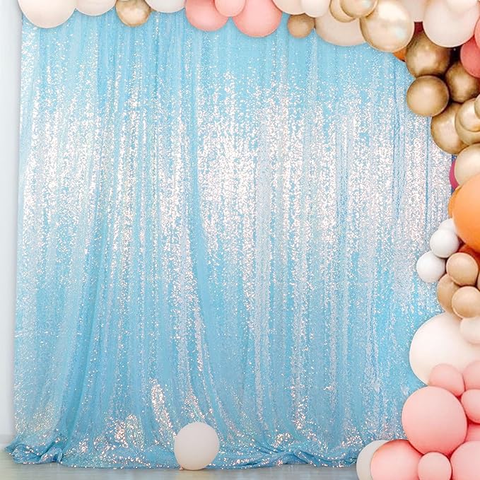 ShiDianYi Iridescent Aqua Sequin Backdrops for Photograph Backdrop Curtain 4FTx10FT 2 Panels Birthday Glitter Blue Curtains Sequin Fabric Mermaid Background
