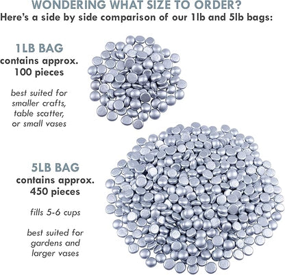 Galashield Flat Glass Marbles for Vases Silver Glass Gems Beads Pebbles Vase Filler (5 LBS, Approx. 540 PCS)