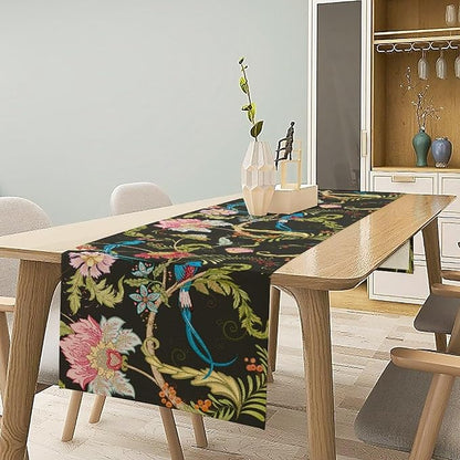 Floral Butterfly Table Runner Seasonal Spring Flower Bird Table Decoration Table Runner for Home Party Decoration 13x36 Inch