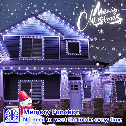 YEGUO 165ft 500 LED Christmas Lights Outdoor Waterproof, Blue and White String Light Indoor, 8 Modes Green Wire Twinkle Tree Lights Plug in with Memory Timer