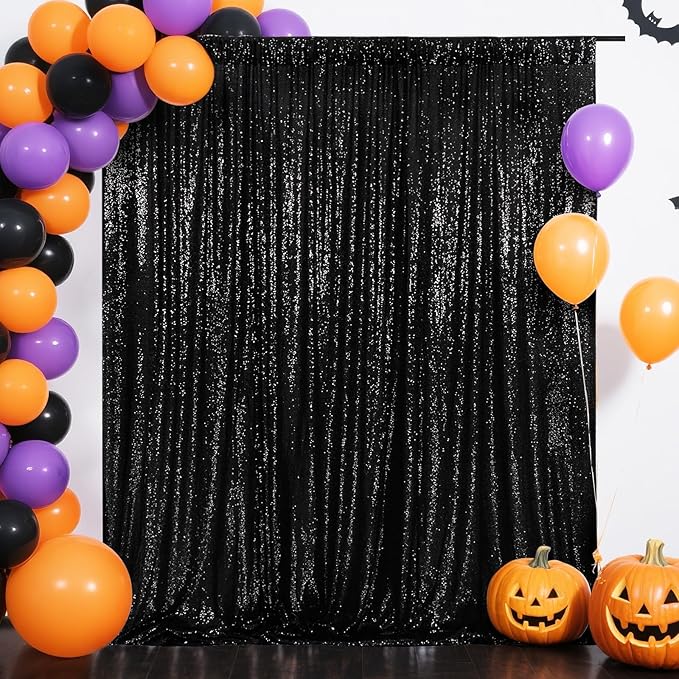 Eternal Beauty Black Thick Sequin Backdrop, 10x10 Ft Halloween Glitter Background Curtains for Shimmer Photography Party Wedding Birthday Back Drop Decor