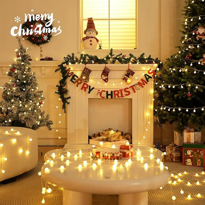 LORRYTE Connectable 43FT 100LED Globe String Lights | 8 Modes Warm White Christmas String Lights Plug in with Remote | Hanging Fairy Light for Indoor Outdoor Bedroom Party Christmas Tree Decor