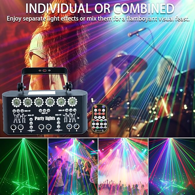 Wuzstar 27-Eye Party DJ Light with Remote, LED Strobe Effects, DMX Control & Sound Activity - Disco Stage Lighting for Clubs, Weddings, DJ Shows, Xmas, Halloween