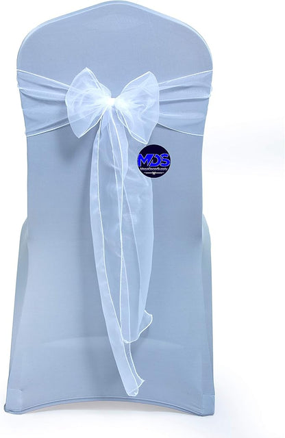 MDS Pack of 250 PCS Organza Chair Sashes Wider Dining Chair Bows Ribbon Tie Back for Wedding Party Birthday Bridal Shower Reception Event Banquet Home Chair Cover Decoration - White