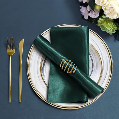 Horbaunal 16 Pack Forest Green Satin Napkins 17 x 17 Inch, Square Soft Table Dinner Napkins, Silky Cloth Napkins Table Decoration for Weddings Banquets Parties